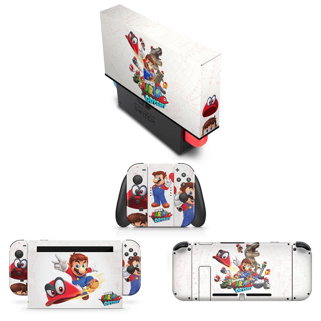KIT Capa Anti Poeira e Skin Anti-Rage Nintendo Switch 1 - Super Mario Odyssey