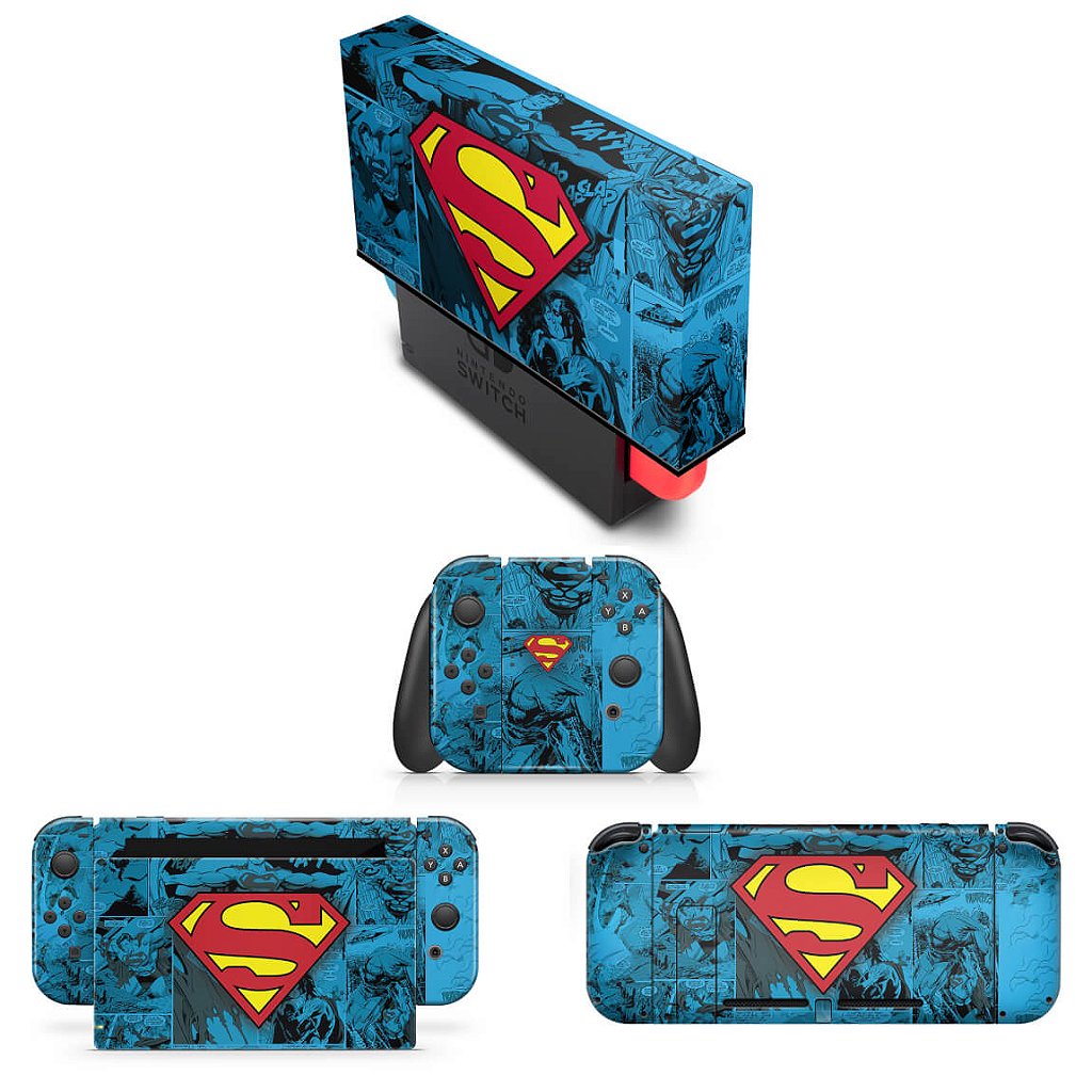 KIT Capa Anti Poeira e Skin Anti-Rage Nintendo Switch 1 - Superman Comics
