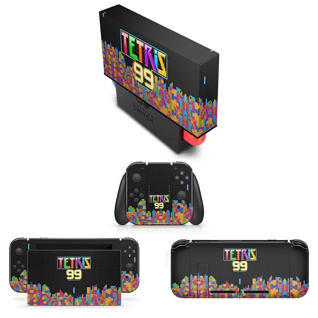 KIT Capa Anti Poeira e Skin Anti-Rage Nintendo Switch 1 - Tetris 99