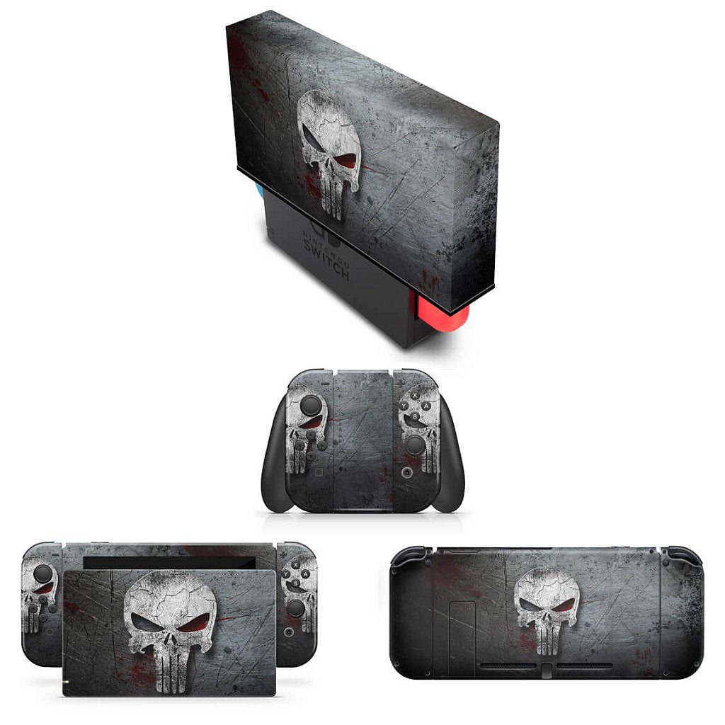 KIT Capa Anti Poeira e Skin Anti-Rage Nintendo Switch 1 - The Punisher Justiceiro
