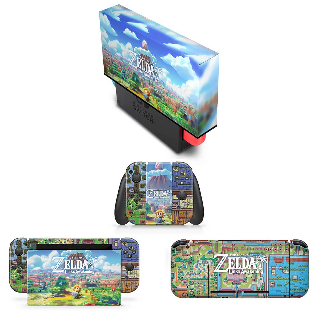 KIT Capa Anti Poeira e Skin Anti-Rage Nintendo Switch 1 - Zelda Link's Awakening