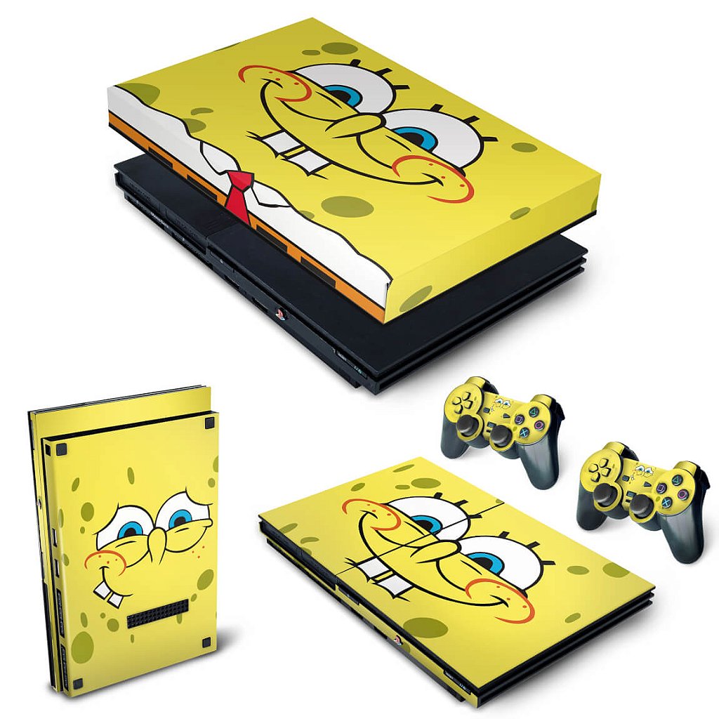 KIT Capa Anti Poeira e Skin Anti-Rage PS2 Slim - Bob Esponja