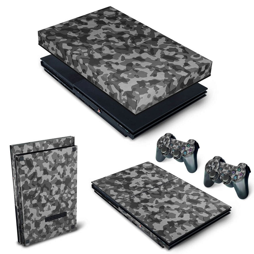KIT Capa Anti Poeira e Skin Anti-Rage PS2 Slim - Camuflada Cinza