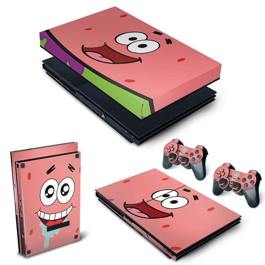 KIT Capa Anti Poeira e Skin Anti-Rage PS2 Slim - Patrick Bob Esponja