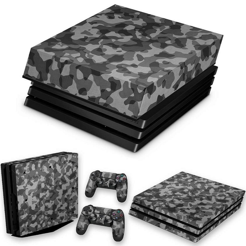 KIT Capa Anti Poeira e Skin Anti-Rage PS4 Pro - Camuflagem Cinza