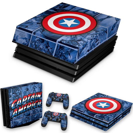 KIT Capa Anti Poeira e Skin Anti-Rage PS4 Pro - Capitão América Comics