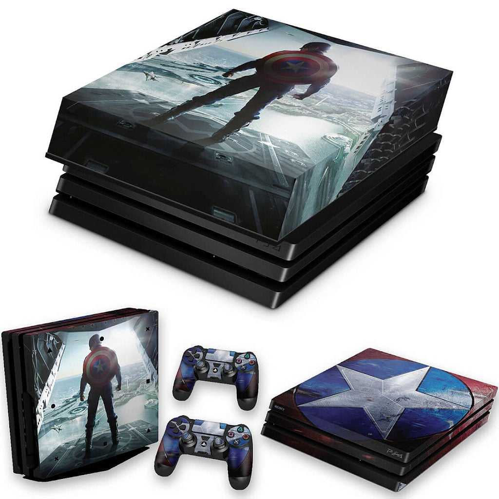 KIT Capa Anti Poeira e Skin Anti-Rage PS4 Pro - Capitao America