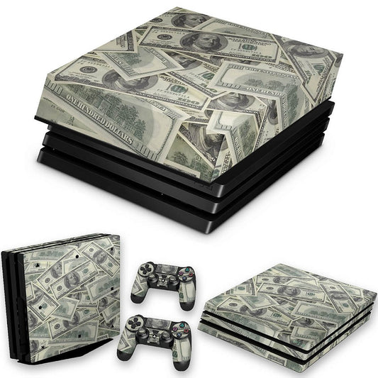 KIT Capa Anti Poeira e Skin Anti-Rage PS4 Pro - Dollar Money Dinheiro