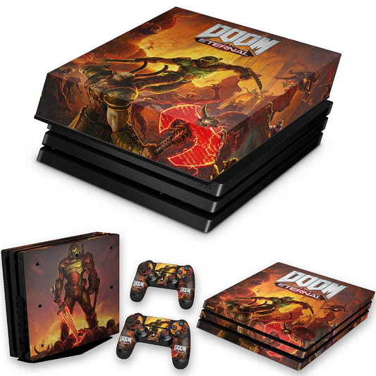 KIT Capa Anti Poeira e Skin Anti-Rage PS4 Pro - Doom Eternal