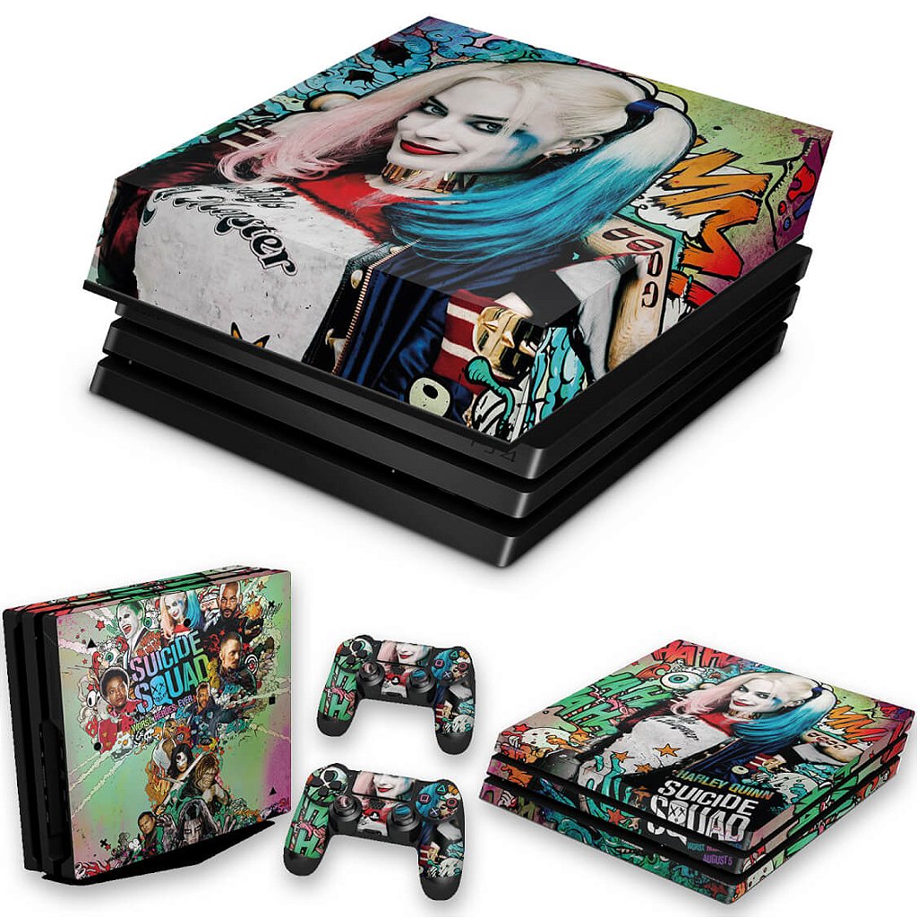 KIT Capa Anti Poeira e Skin Anti-Rage PS4 Pro - Esquadrão Suicida #A