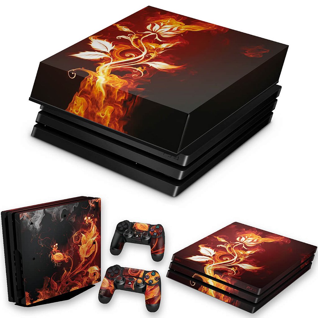 KIT Capa Anti Poeira e Skin Anti-Rage PS4 Pro - Fire Flower