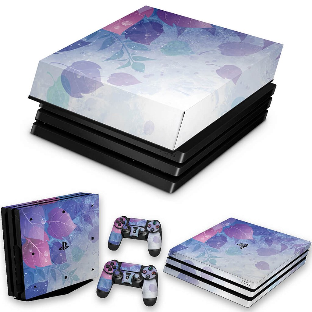 KIT Capa Anti Poeira e Skin Anti-Rage PS4 Pro - Folhas Lilás