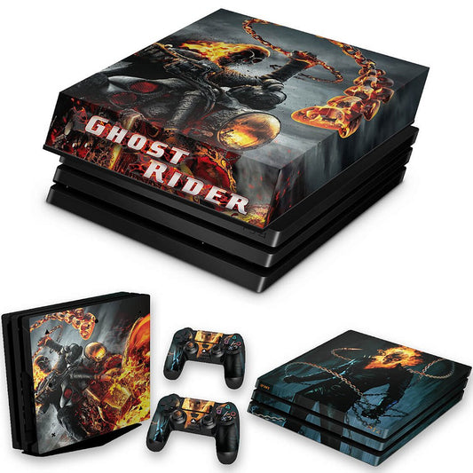 KIT Capa Anti Poeira e Skin Anti-Rage PS4 Pro - Ghost Rider #B