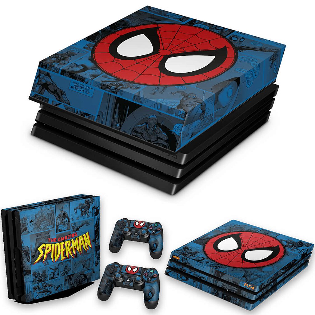 KIT Capa Anti Poeira e Skin Anti-Rage PS4 Pro - Homem-Aranha Spider-Man Comics
