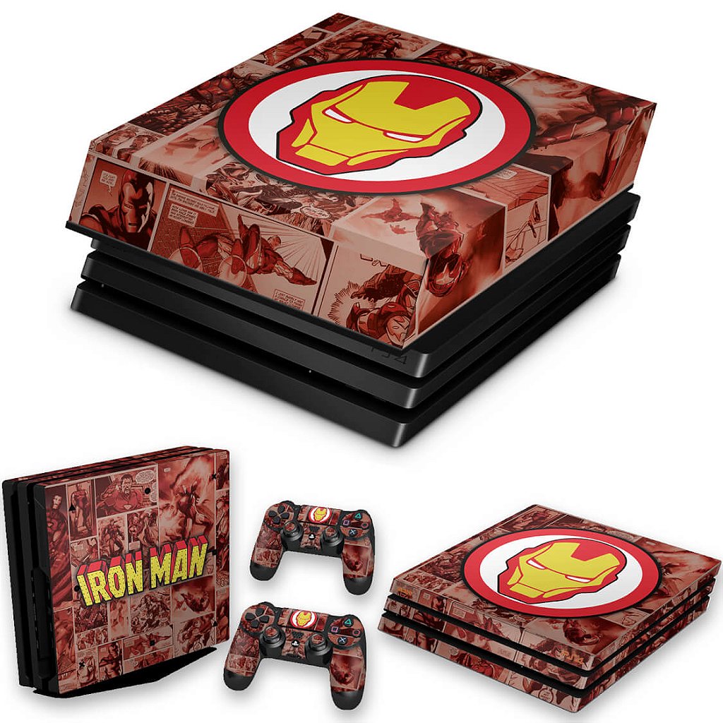 KIT Capa Anti Poeira e Skin Anti-Rage PS4 Pro - Homem De Ferro Comics