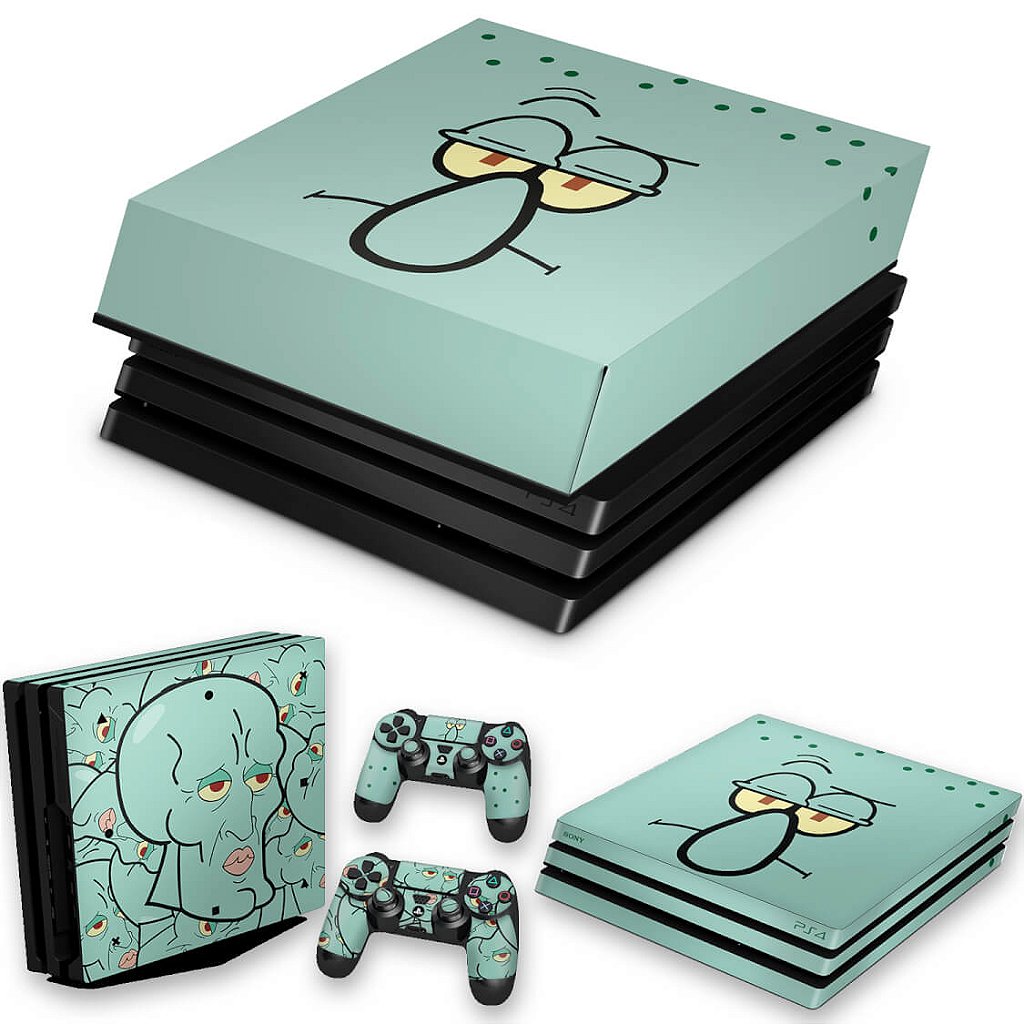 KIT Capa Anti Poeira e Skin Anti-Rage PS4 Pro - Lula Molusco Bob Esponja