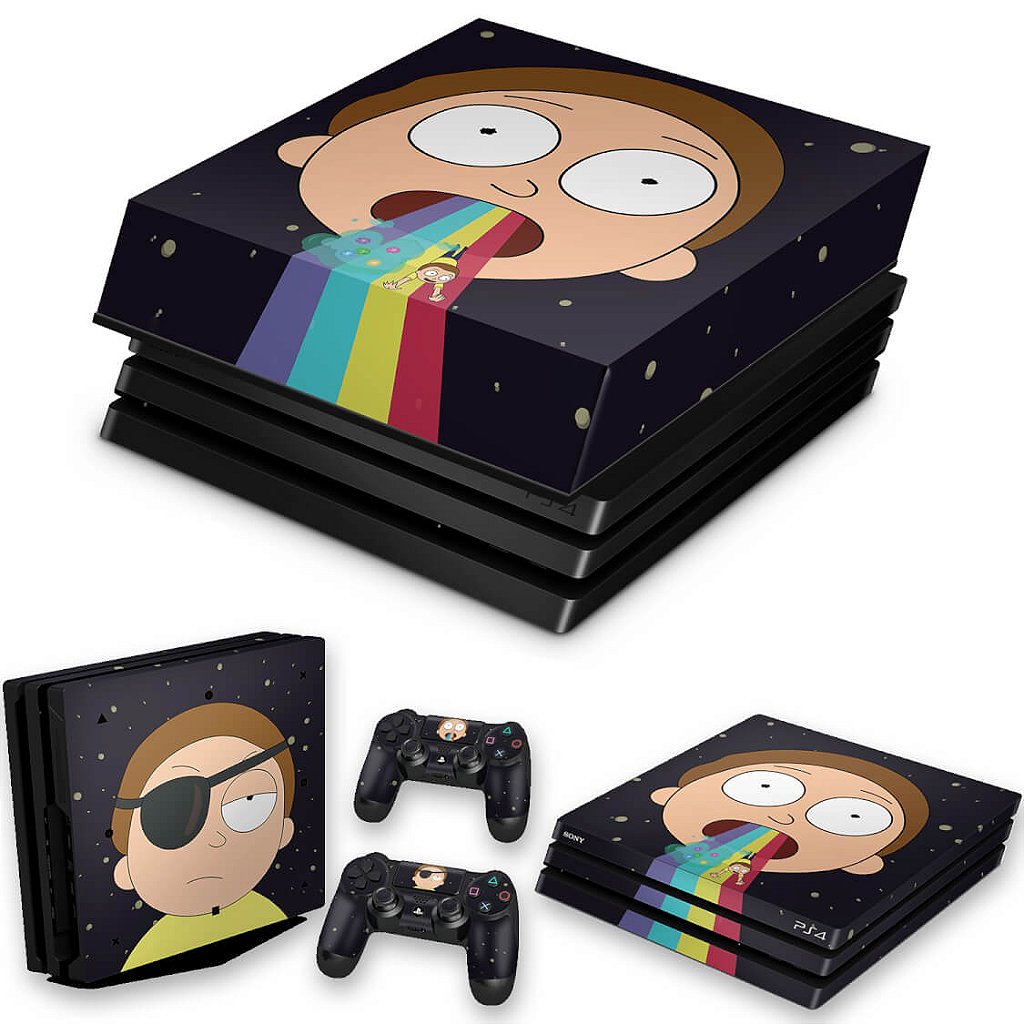 KIT Capa Anti Poeira e Skin Anti-Rage PS4 Pro - Morty Rick And Morty
