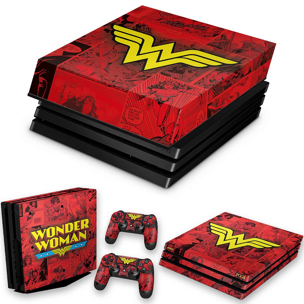 KIT Capa Anti Poeira e Skin Anti-Rage PS4 Pro - Mulher Maravilha Comics