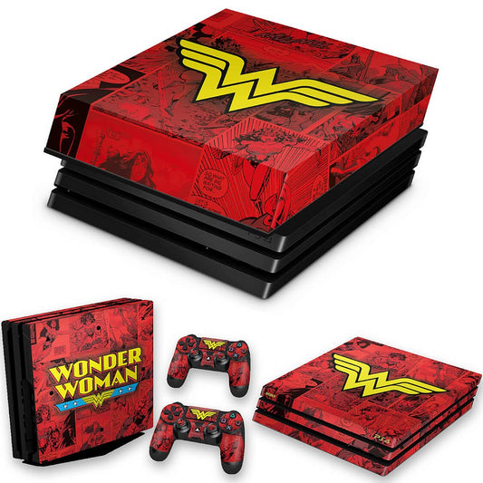 KIT Capa Anti Poeira e Skin Anti-Rage PS4 Pro - Mulher Maravilha Comics