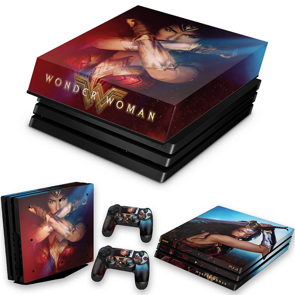 KIT Capa Anti Poeira e Skin Anti-Rage PS4 Pro - Mulher Maravilha