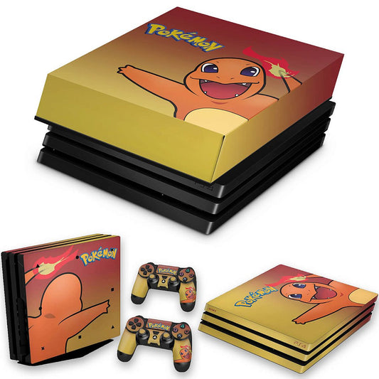 KIT Capa Anti Poeira e Skin Anti-Rage PS4 Pro - Pokemon Charmander