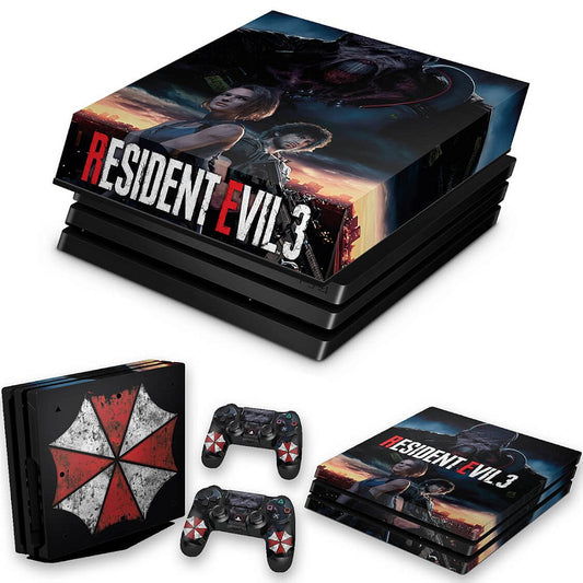 KIT Capa Anti Poeira e Skin Anti-Rage PS4 Pro - Resident Evil 3 Remake