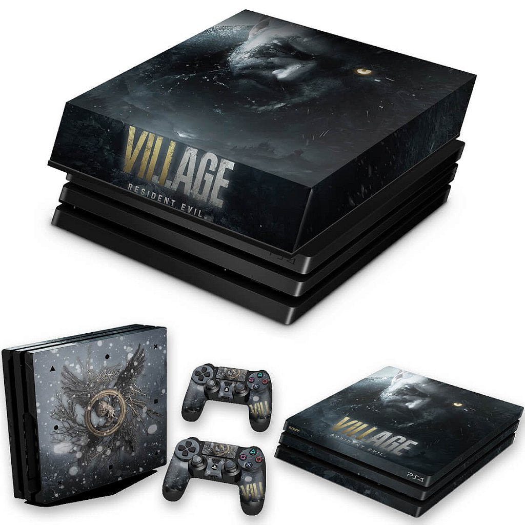 KIT Capa Anti Poeira e Skin Anti-Rage PS4 Pro - Resident Evil Village