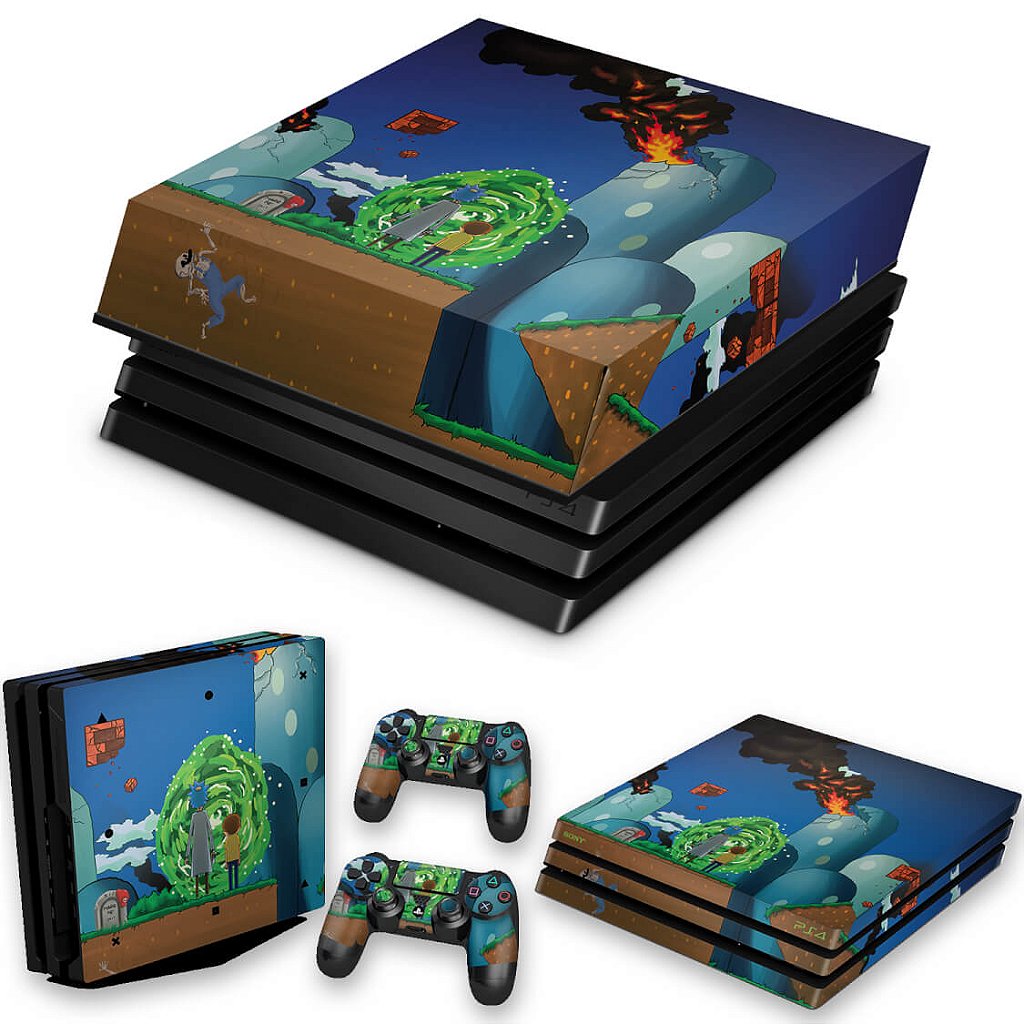 KIT Capa Anti Poeira e Skin Anti-Rage PS4 Pro - Rick And Morty Mario