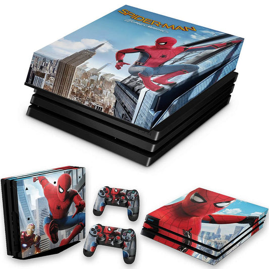 KIT Capa Anti Poeira e Skin Anti-Rage PS4 Pro - Spiderman - Homem Aranha Homecoming