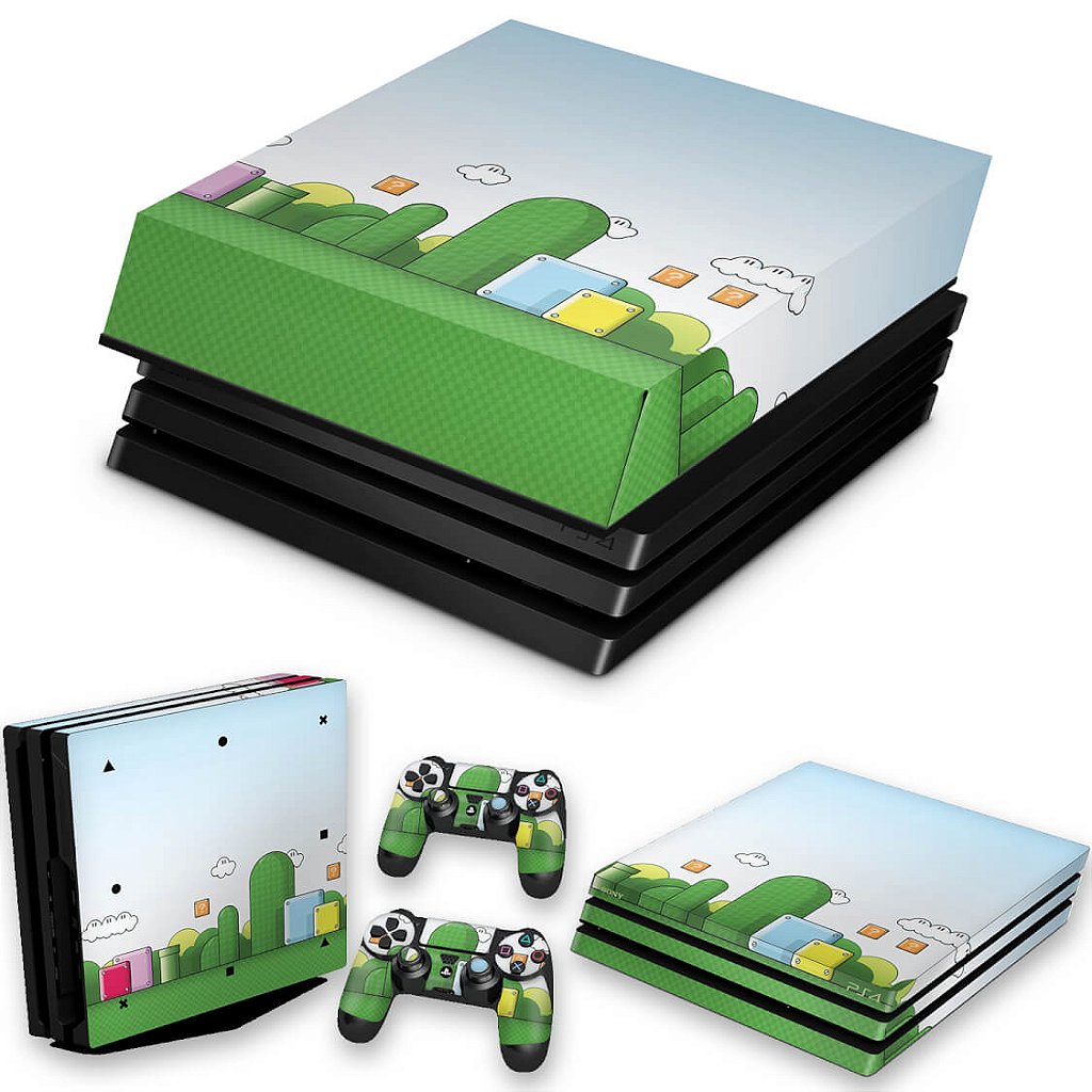 KIT Capa Anti Poeira e Skin Anti-Rage PS4 Pro - Super Mario