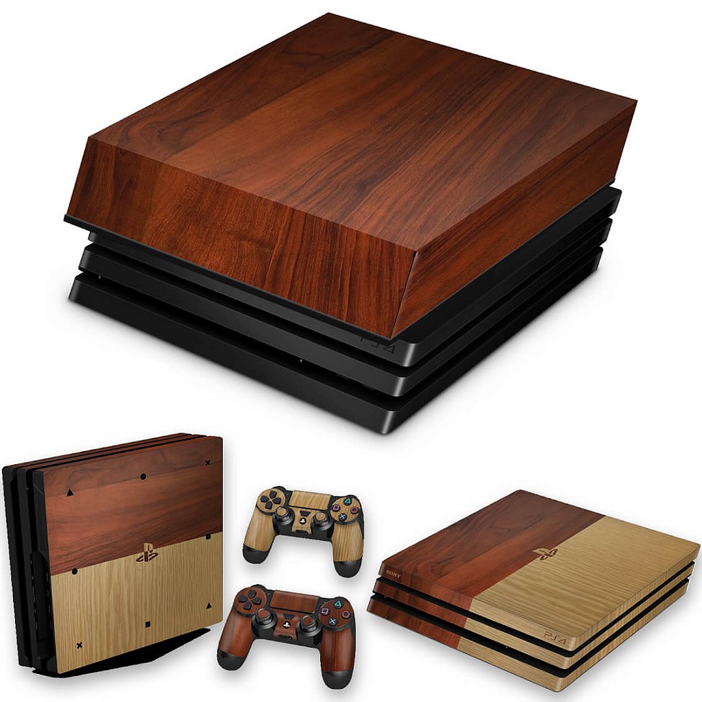 KIT Capa Anti Poeira e Skin Anti-Rage PS4 Pro - Textura Madeira