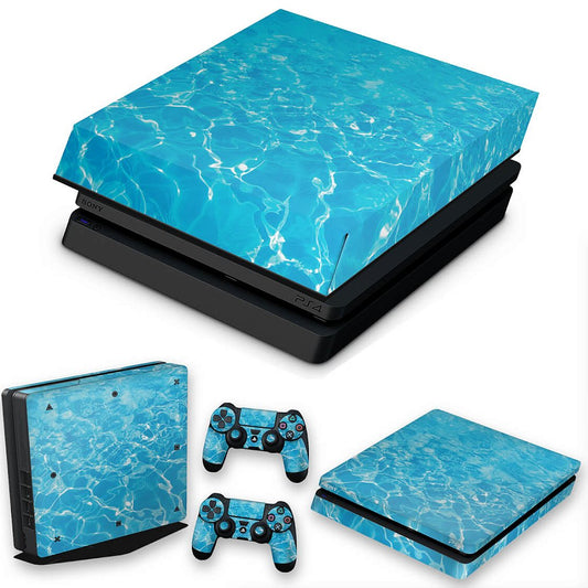 KIT Capa Anti Poeira e Skin Anti-Rage PS4 Slim - Aquático Água