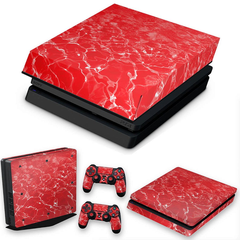 KIT Capa Anti Poeira e Skin Anti-Rage PS4 Slim - Aquático Água Vermelha