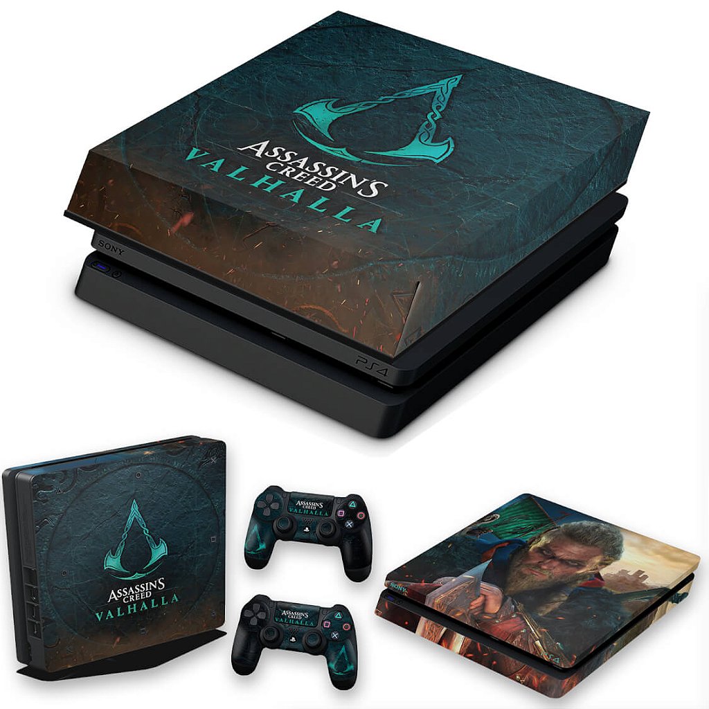 KIT Capa Anti Poeira e Skin Anti-Rage PS4 Slim - Assassin's Creed Valhalla