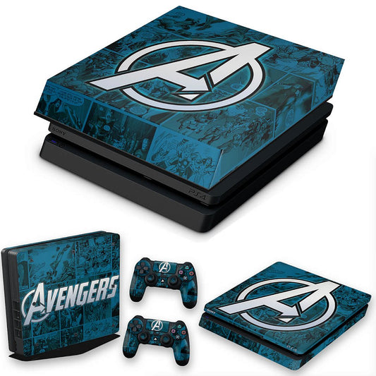 KIT Capa Anti Poeira e Skin Anti-Rage PS4 Slim - Avengers Vingadores Comics