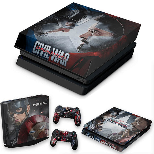 KIT Capa Anti Poeira e Skin Anti-Rage PS4 Slim - Capitão America - Guerra Civil
