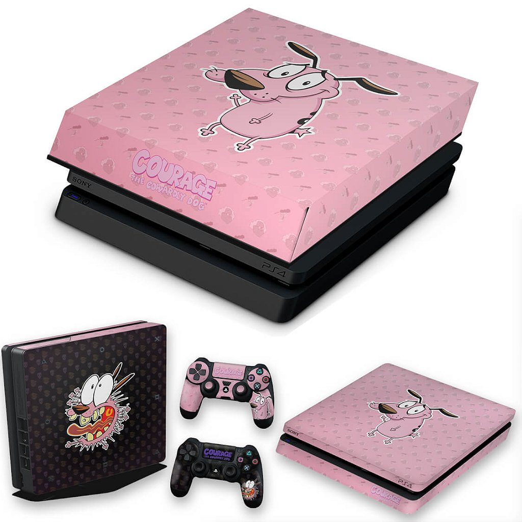 KIT Capa Anti Poeira e Skin Anti-Rage PS4 Slim - Coragem: O cão covarde