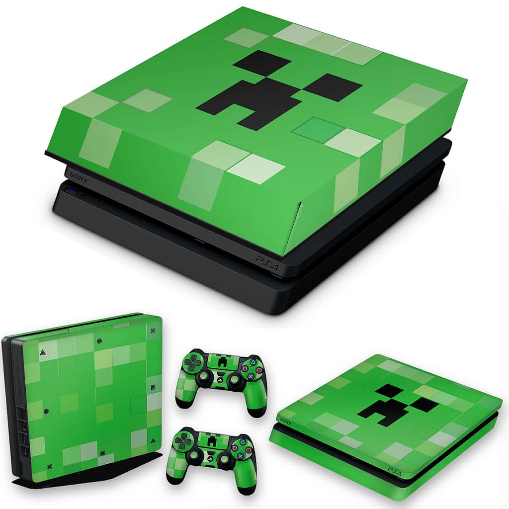 KIT Capa Anti Poeira e Skin Anti-Rage PS4 Slim - Creeper Minecraft