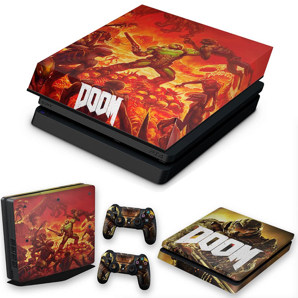 KIT Capa Anti Poeira e Skin Anti-Rage PS4 Slim - Doom