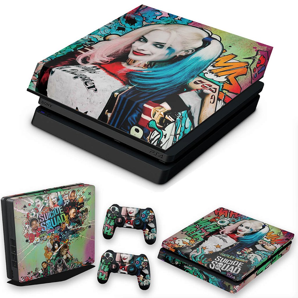 KIT Capa Anti Poeira e Skin Anti-Rage PS4 Slim - Esquadrão Suicida #A