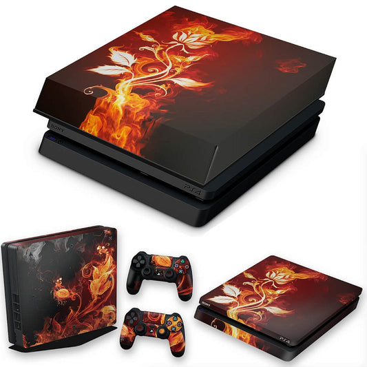 KIT Capa Anti Poeira e Skin Anti-Rage PS4 Slim - Fire Flower