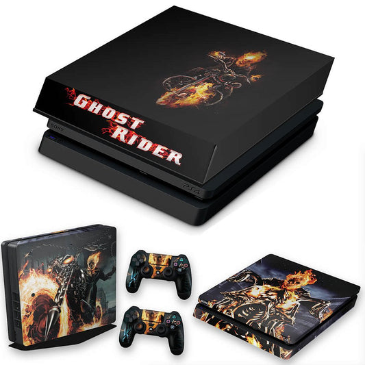 KIT Capa Anti Poeira e Skin Anti-Rage PS4 Slim - Ghost Rider #A