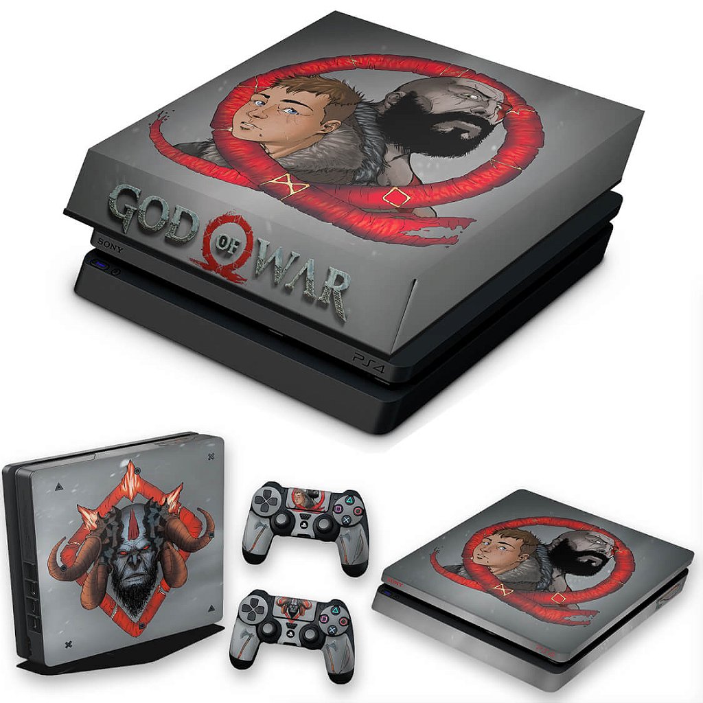 KIT Capa Anti Poeira e Skin Anti-Rage PS4 Slim - God Of War 4