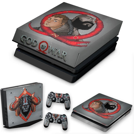 KIT Capa Anti Poeira e Skin Anti-Rage PS4 Slim - God Of War 4