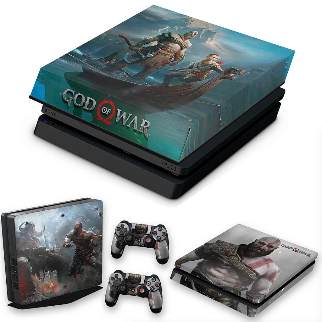 KIT Capa Anti Poeira e Skin Anti-Rage PS4 Slim - God Of War #B