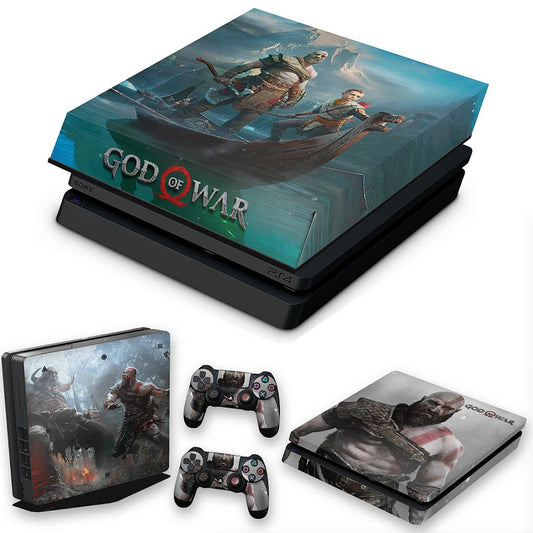 KIT Capa Anti Poeira e Skin Anti-Rage PS4 Slim - God Of War #B