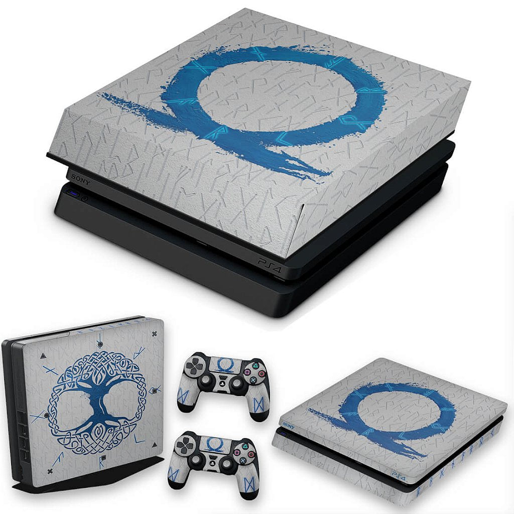 KIT Capa Anti Poeira e Skin Anti-Rage PS4 Slim - God of War Ragnarok