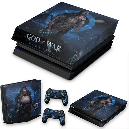 KIT Capa Anti Poeira e Skin Anti-Rage PS4 Slim - God of War Ragnarok B