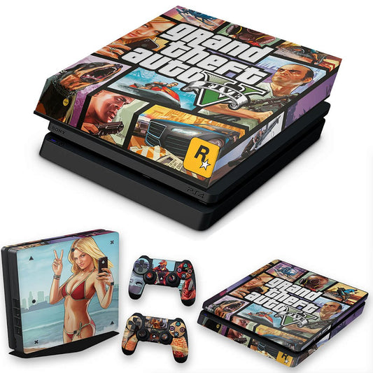 KIT Capa Anti Poeira e Skin Anti-Rage PS4 Slim - Gta V