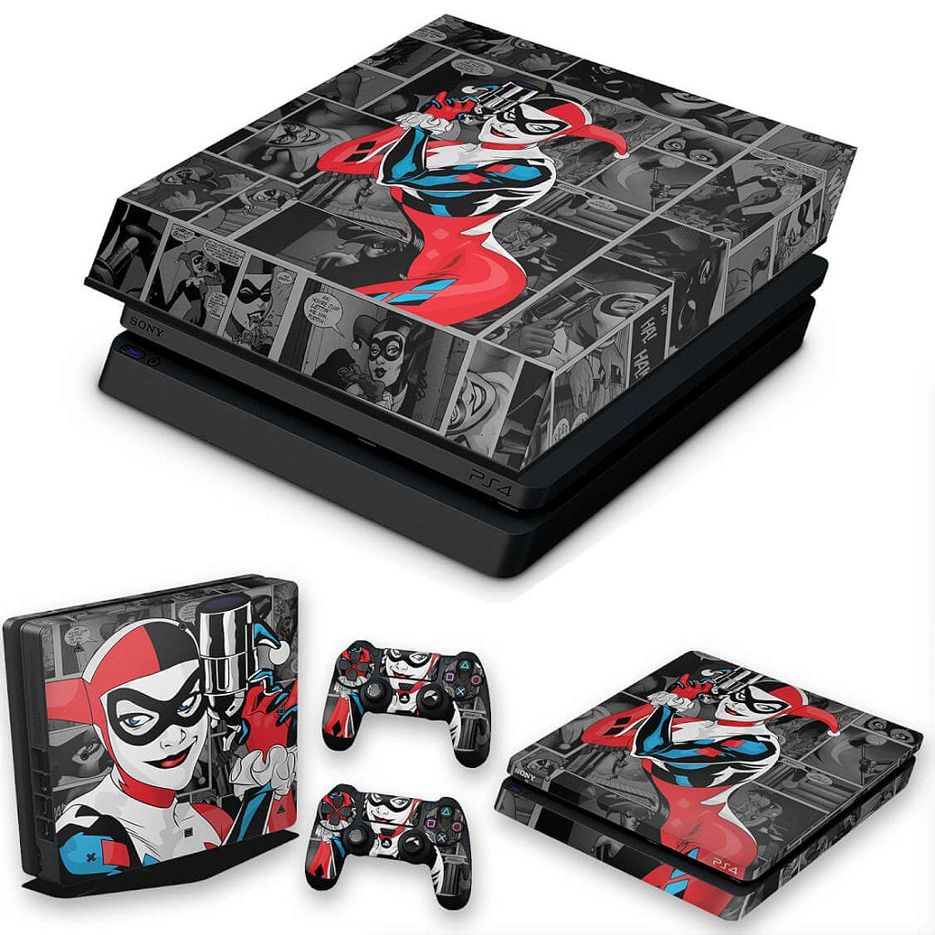 KIT Capa Anti Poeira e Skin Anti-Rage PS4 Slim - Harley Quinn - Arlequina #A